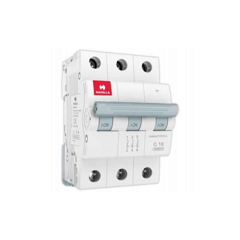 Havells Euro-II 10A Three Pole C Curve MCB, DHMGCTPF010 3 Havells Euro-II 10A Three Pole C Curve MCB, DHMGCTPF010