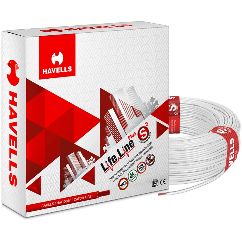 Havells 6 Sqmm White Life Line Plus Single Core HRFR PVC Insulated Flexible Cables, WHFFDNWA16X0, Length: 90 M 3 Havells 6 Sqmm White Life Line Plus Single Core HRFR PVC Insulated Flexible Cables, WHFFDNWA16X0, Length: 90 M
