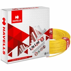 Havells 1 Sqmm Yellow Life Line Plus Single Core HRFR PVC Insulated Flexible Cables, WHFFDNYA11X0, Length: 90 M