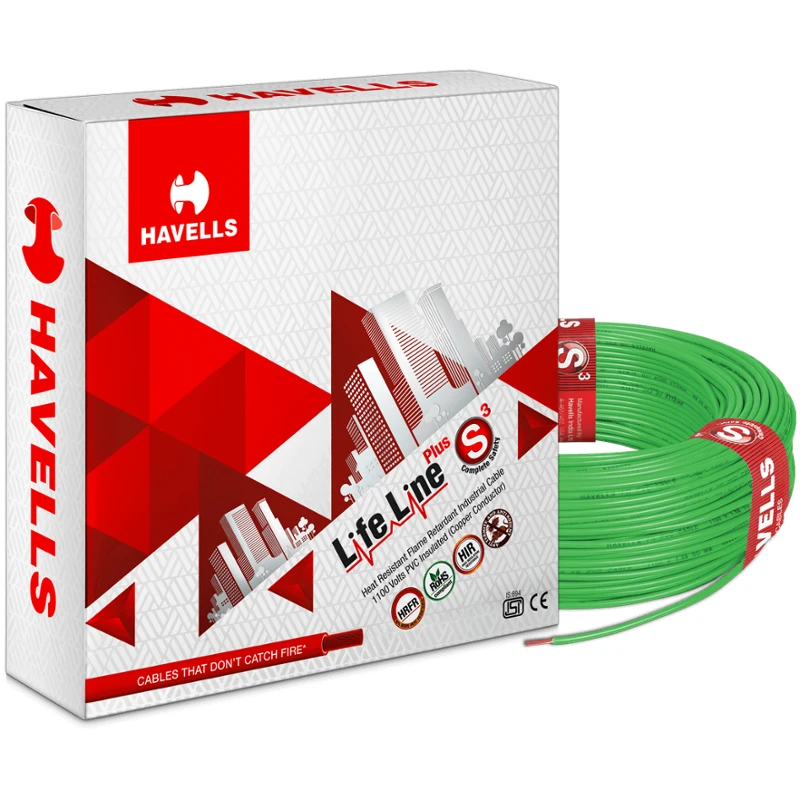 Havells 4 Sqmm Green Life Line Plus Single Core HRFR PVC Insulated Flexible Cables, WHFFDNGA14X0, Length: 90 M 3 Havells 4 Sqmm Green Life Line Plus Single Core HRFR PVC Insulated Flexible Cables, WHFFDNGA14X0, Length: 90 M